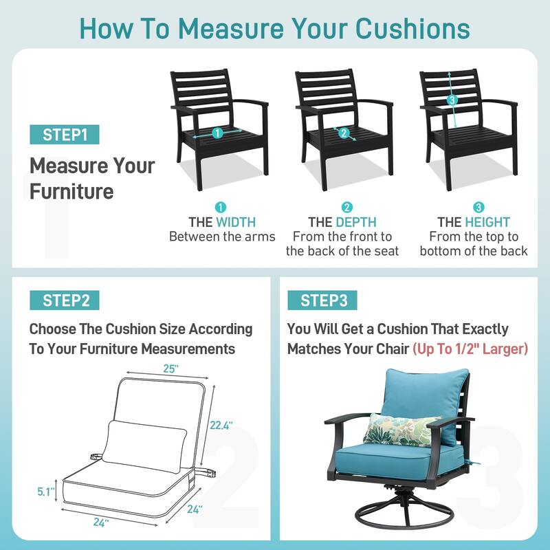 Aoodor Outdoor Deep Seat Chair Cushion Set (Set of 2 Seats, 2 Backs, 2 Pillows)