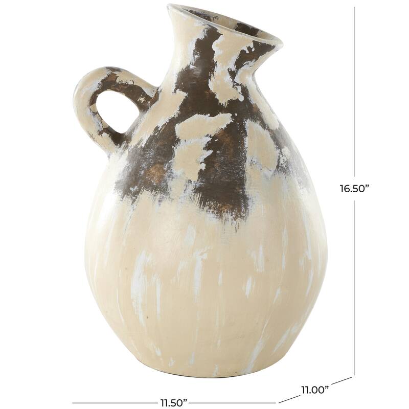 Ceramic Antique Style Pot Decorative Vase with Curved Handle - Cream - Roche River Decor