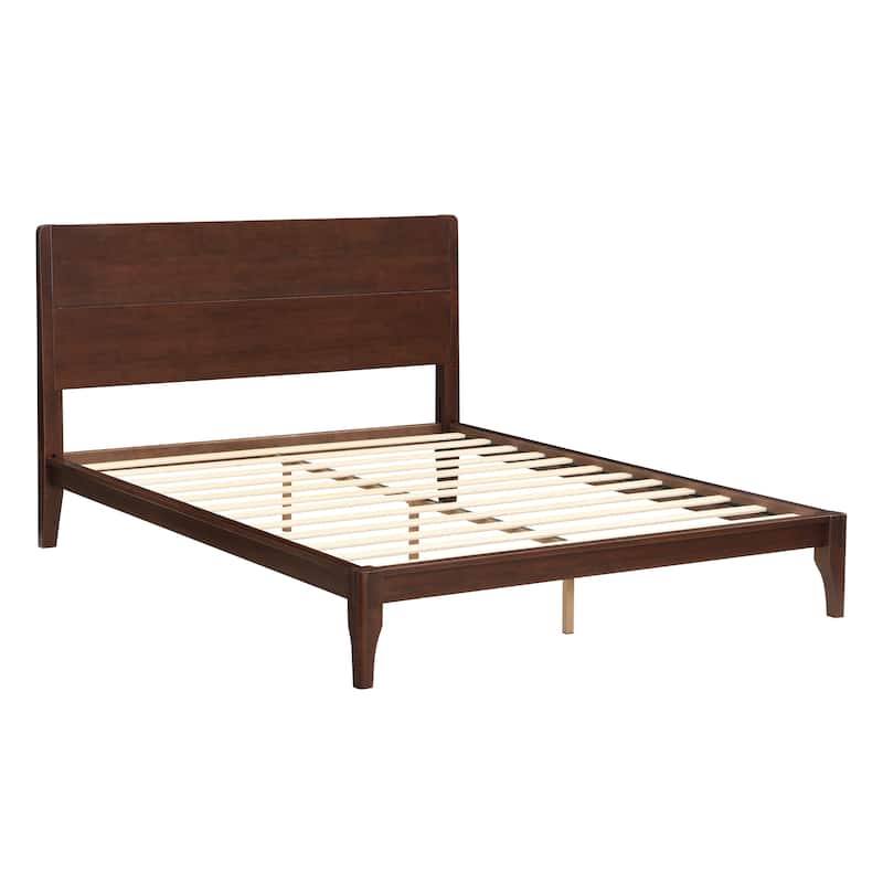Bamboo Wood Platform Bed/Mid-Century Modern Bed Frame with Tall Headboard/Wood Slat Support/No Box Spring Needed/Easy Assembly