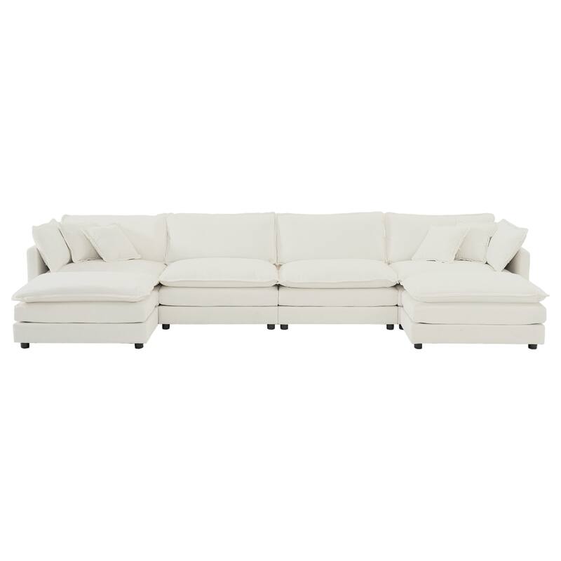 Modular Large U-Shape Sectional Sofa, Double Extra Ottomans, Comfort Chenille Upholstered Couch with Reversible Chaise