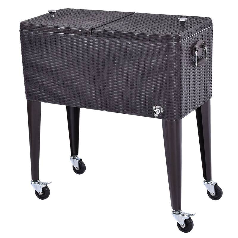 Costway Outdoor Rattan 80QT Party Portable Rolling Cooler Cart Ice
