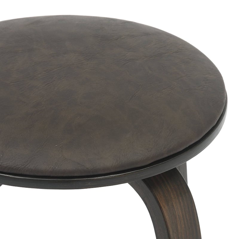 Leather Counter Stool Swivel Round Seat Poplar Wood Frame Iron Foot Rest