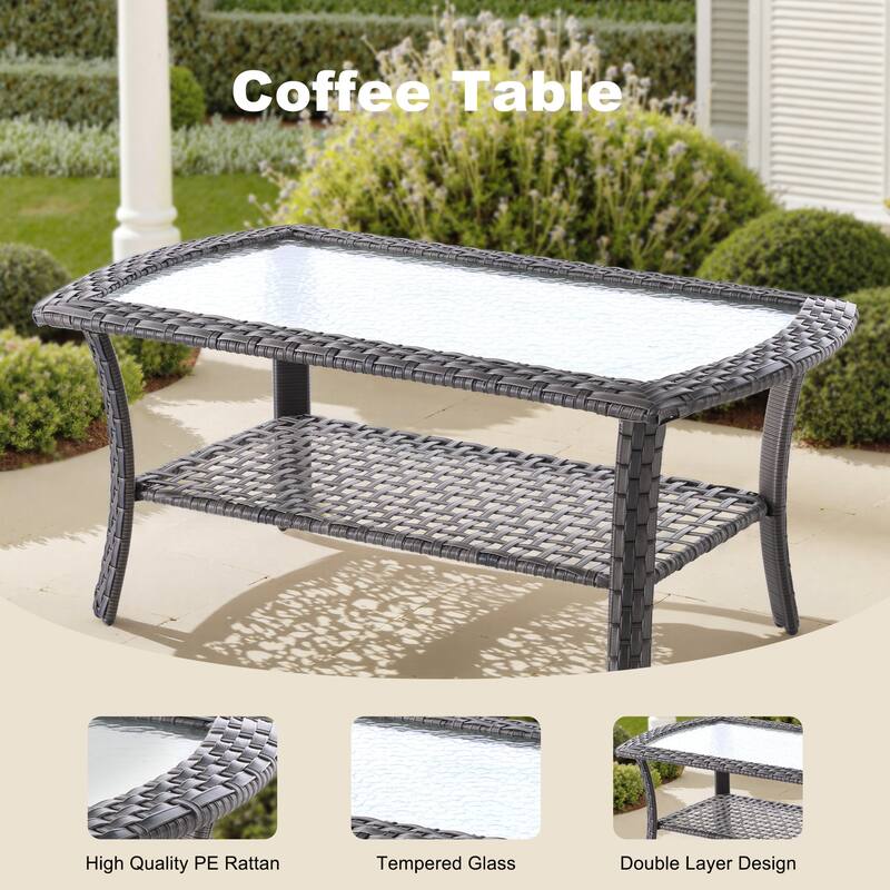 OVIOS 5 Piece Outdoor Wicker Loveseat Rocking Chair Set