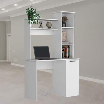 Contemporary Writing Desk with Spacious Work Surface, Hutch Storage, and Stylish Shelves for Home Office Organization