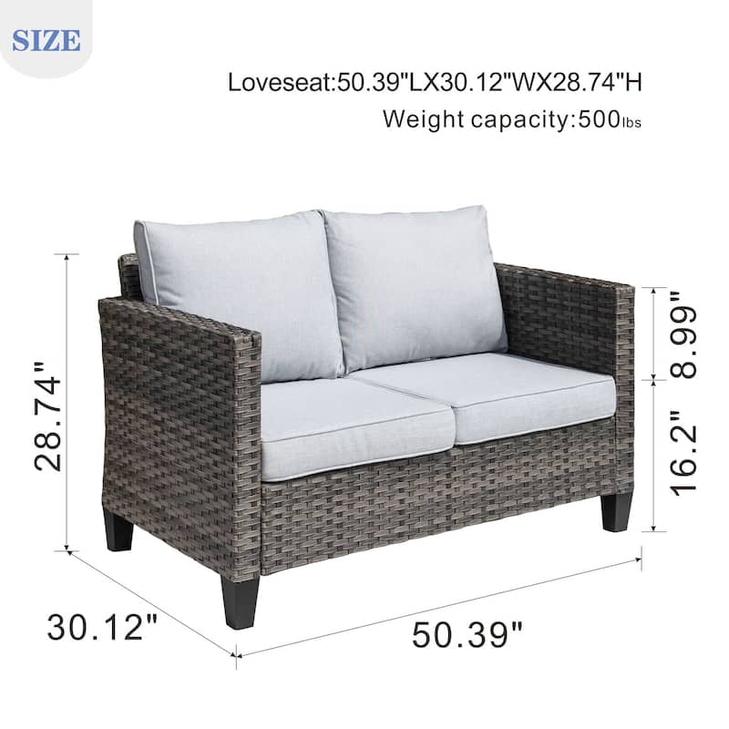 OVIOS Patio Outdoor Grey Wicker Loveseat