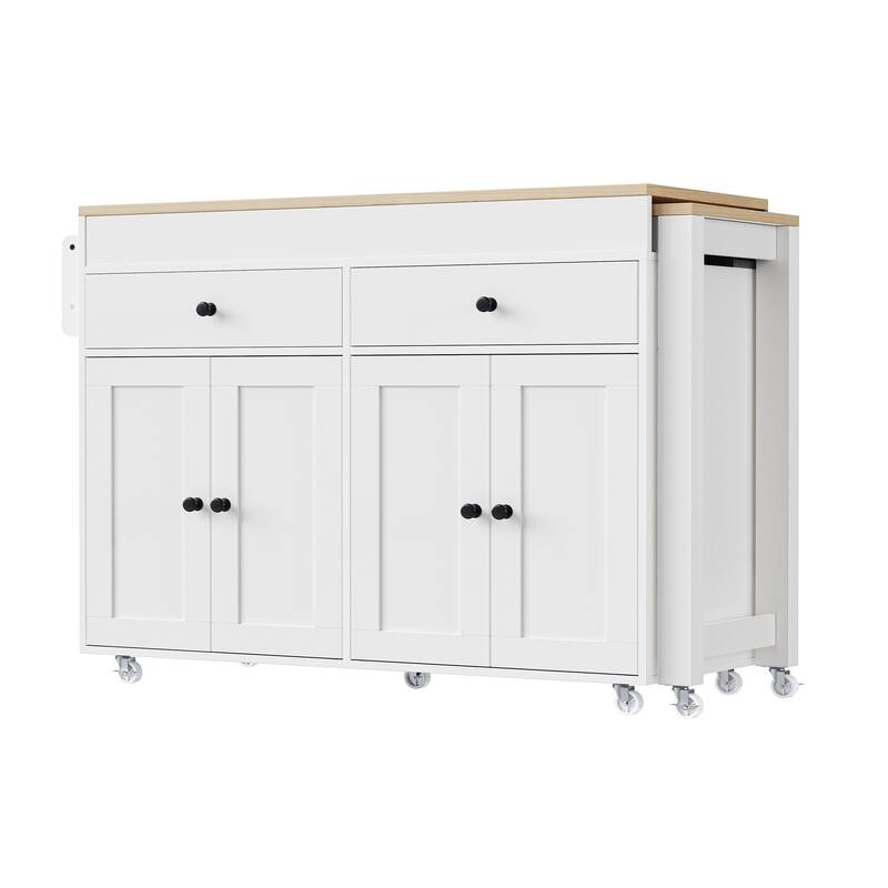 44'' Kitchen Island with Extendable Dining Table, Rolling Wheels, Spice Rack and 2 Drawers - 44'' x 19.75'' x 36.25''