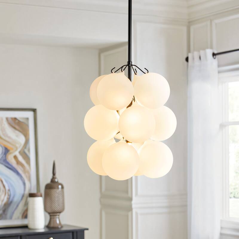 2-Light Modern Cluster Frosted Glass Globe Bubble Chandelier for Dining Room/Living Room - Black