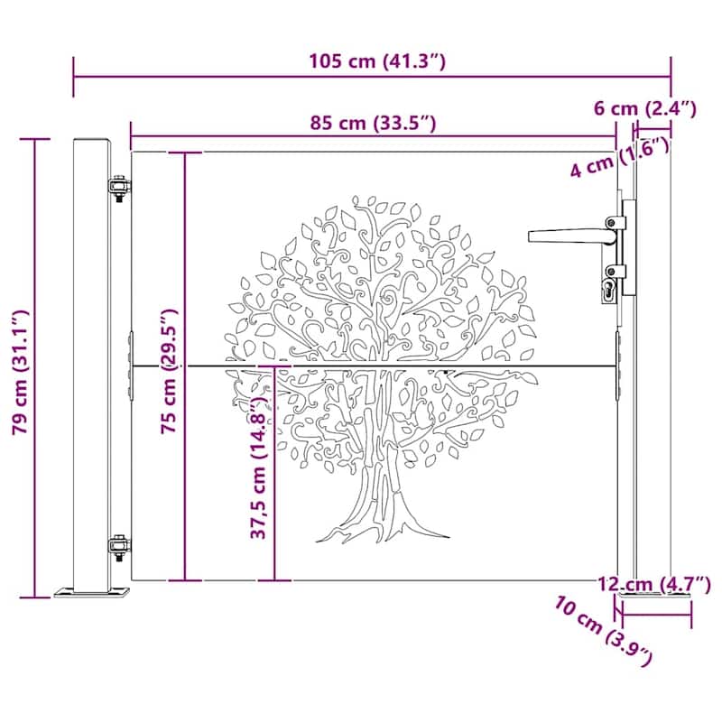 vidaXL Garden Gate Decorative Door Outdoor Fence Corten Steel Tree Design - 43.3 x 31.5"