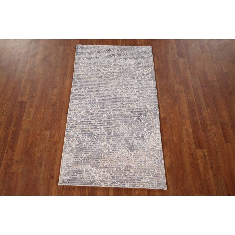 All-Over Striped Abstract Modern Accent Rug Hand-Knotted Wool Carpet - 2'8" x 5'0"