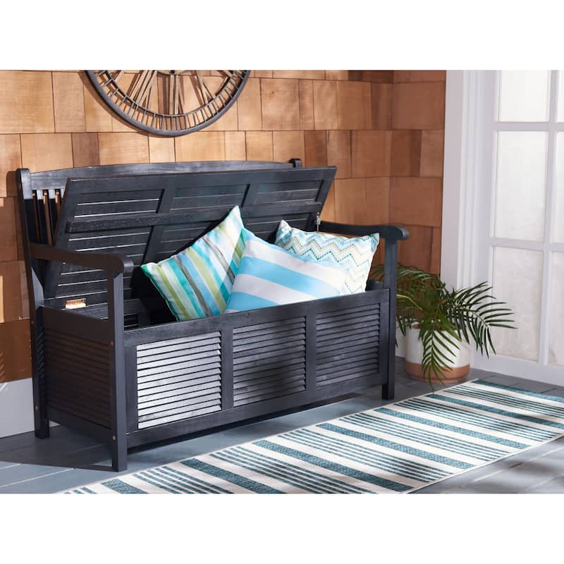 SAFAVIEH Outdoor Melany Storage Bench - 50Wx24Dx35H - Black