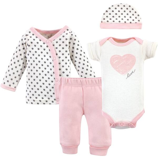 slide 1 of 1, Touched by Nature Baby Girl Organic Cotton Preemie Layette 4pc Set, Pink Gray Scribble, Preemie - Pink Gray Scribble Preemie - Pink Gray Scribble