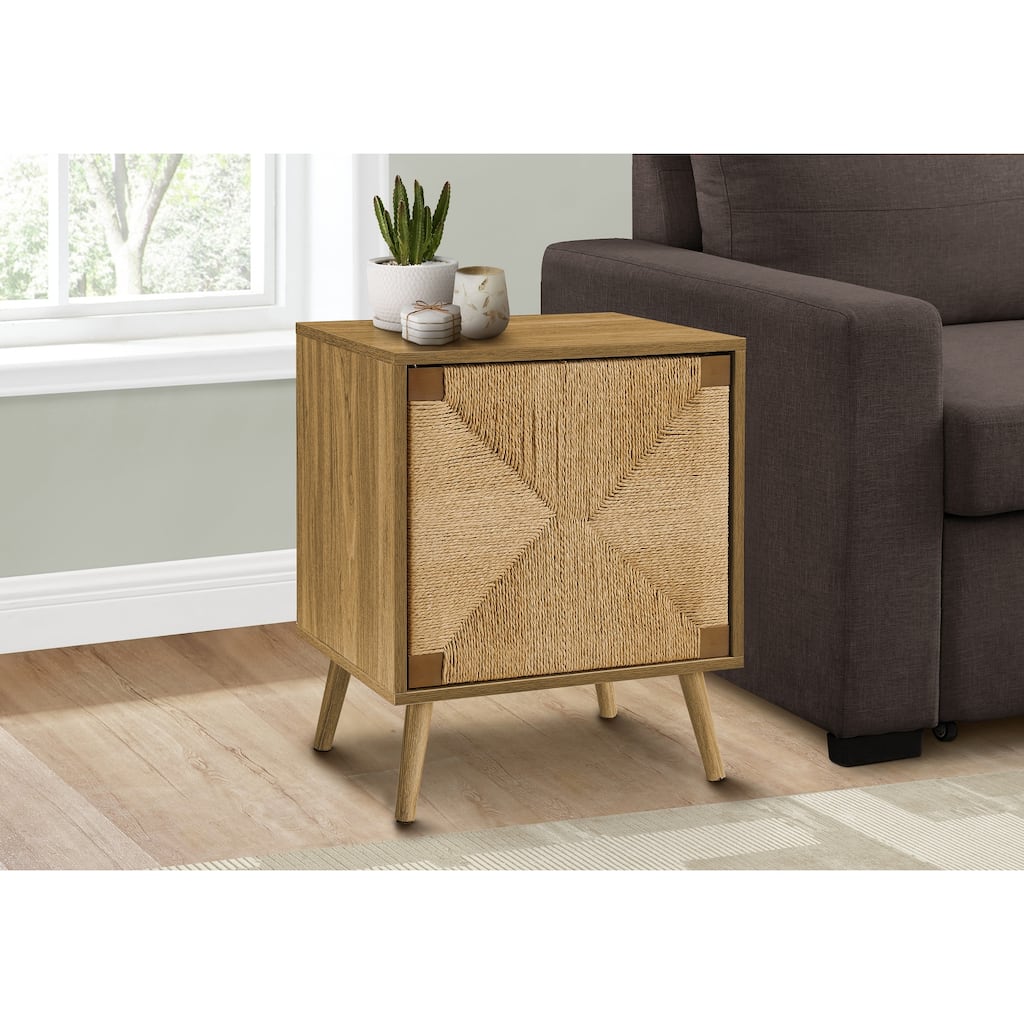 Accent Table, End, Storage, Small, Side, Living Room, Lamp, Light Walnut Laminate, Seagrass, Modern