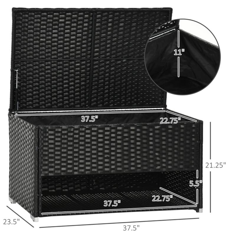 Black PE Rattan Cabinet with Steel Frame for Shoes Towels Garden or Pool Tools - 37.5" L x 23.5" W x 21.25" H