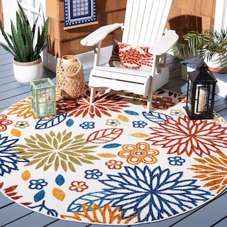 SAFAVIEH Cabana Lyla Indoor/ Outdoor Waterproof Patio Floral Rug - Creme/Red [6'7" Round] - 6'7" Round