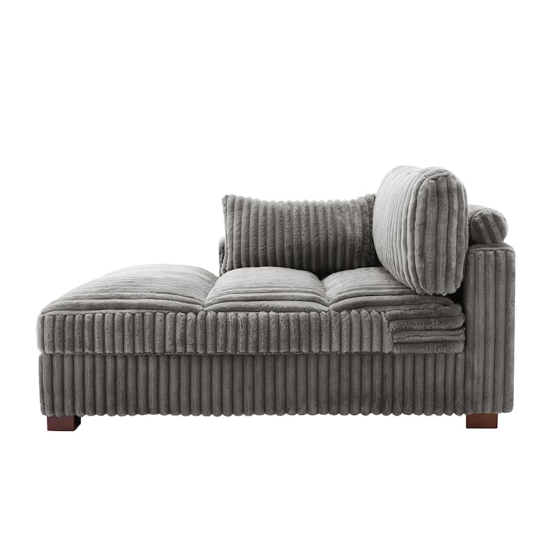 41" W Plush Corduroy Chaise Lounge with Pillows