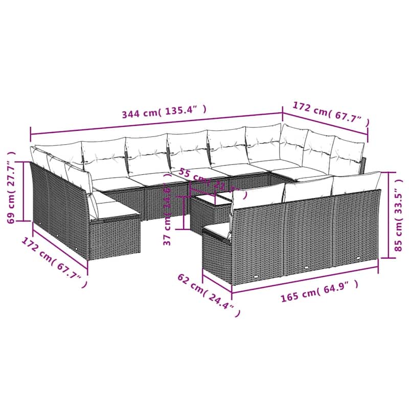 vidaXL Garden Sofa Set Beige PE rattan Large Modular Garden Sofa Set - 21.7 x 21.7 x 14.6