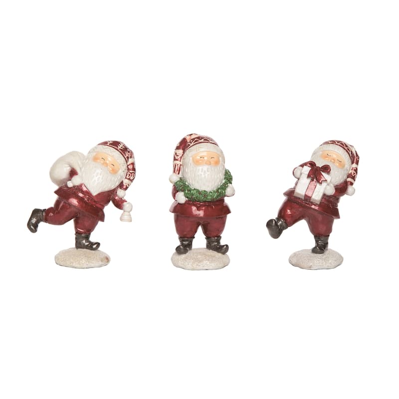 Transpac Resin Jolly Santa Figurine Set of 3 Christmas Home Decorations