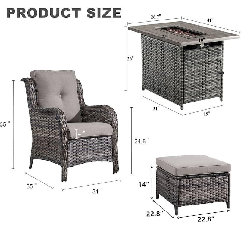 Fire Pit Table with Patio Chair & Ottomans