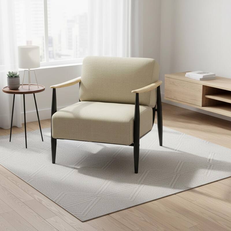 HOMYLIN Mid-Century Accent Chair with Linen Upholstery & Metal Frame