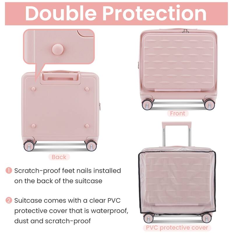 18" Carry On Luggage with Front Open Door &Laptop Interlayer, Hard Shell Suitcase Built-In TSA Luggage Lock - Pink