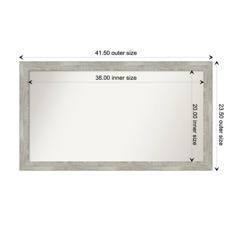 Dove Greywash Narrow Framed Non-Beveled Custom Wall Mirror, Bathroom Vanity Mirror - Outer Size: 41.5 x 23.5