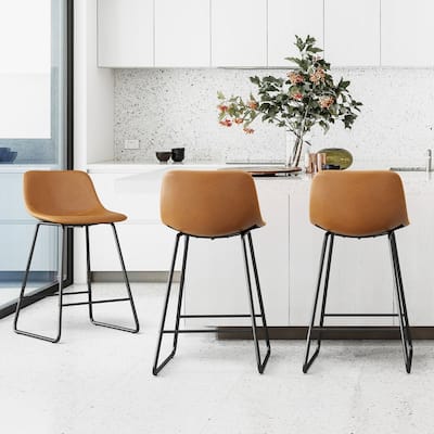 Modern Faux Leather Metal Frame Counter Height Bar Stools (Set of 3)