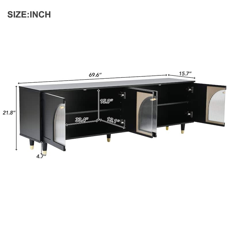 TV Stand Entertainment Center with Adjustable Shelves, 2 Cabinets, Glass Doors Media Console Table for TVs up to 78"