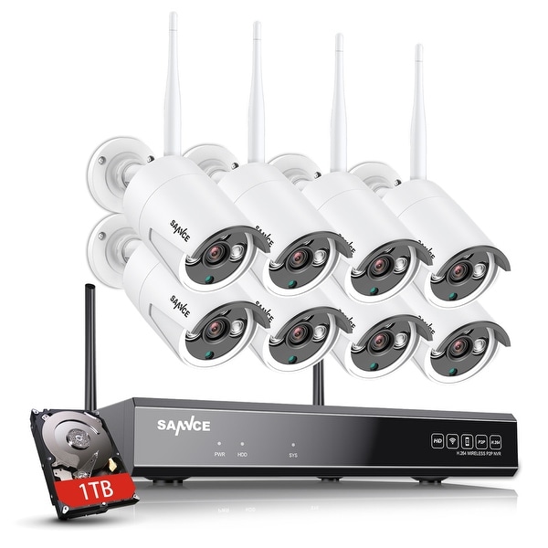 SANNCE 1080P 8CH WiFi Wireless Network Security System 8PCS 2.0MP Weatherproof IP Camera With 1TB OR 2TB Hard Drive Disk. Opens flyout.