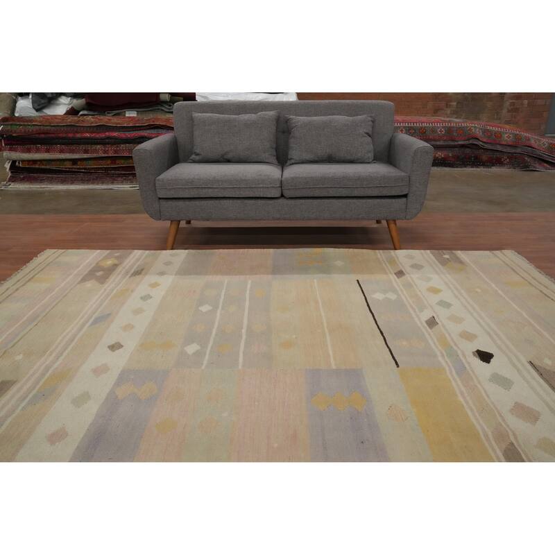 Hand Woven Oriental 100% Wool Carpet Southwestern Tribal Multi-Colored Kilim Area Rug - 8' 11'' X 5' 10''