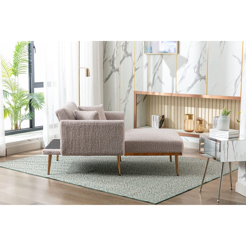 Teddy Fabric Upholstered Living Room Sleeper Sofa Chair With Rose Golden feet