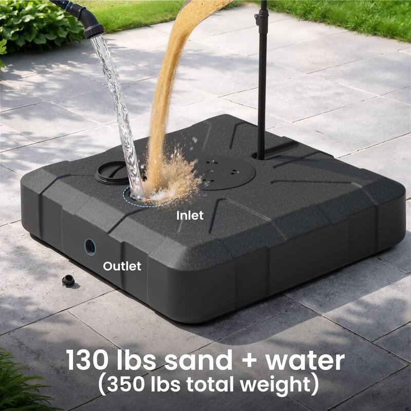 Heavy Duty 350 LBS Water Sand Fillable Patio Cantilever Offset Umbrella Base Stand with Wheels and Drag Rod