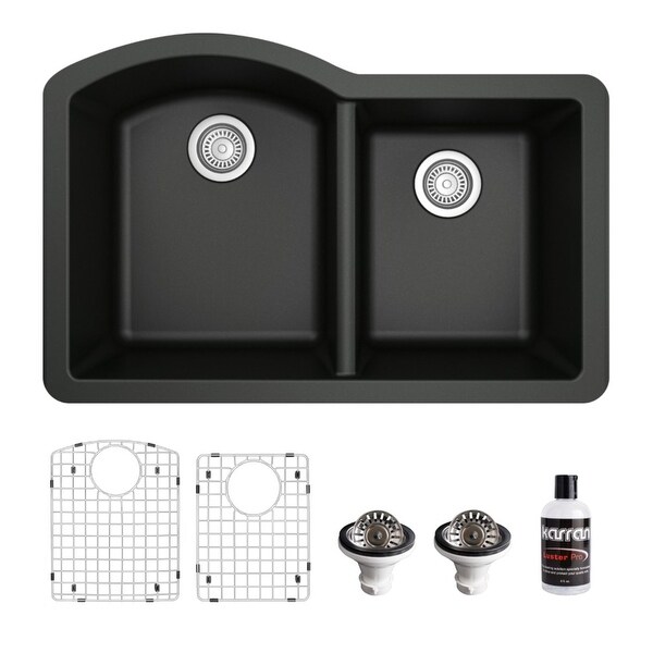 Karran Undermount Quartz 32 in. 60/40 Double Bowl Kitchen Sink Kit. Opens flyout.