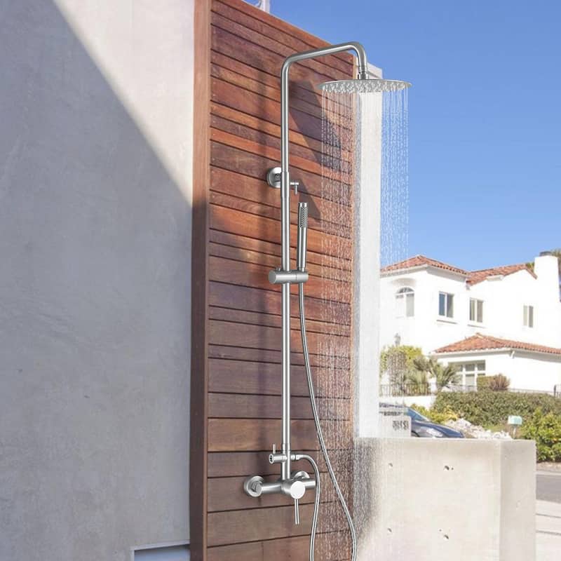 Outdoor 10 Inch Round Rain Shower Set with Handheld Shower (Adjustable Slider)