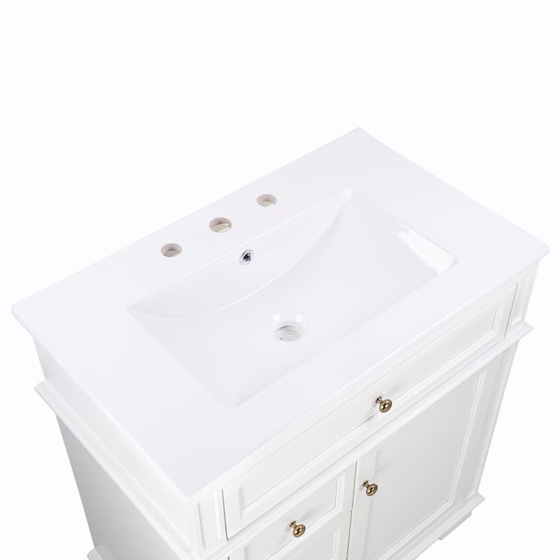 30" Bathroom Vanity with Sink, Tip-Out Drawer, Three Drawers, Door Shelf