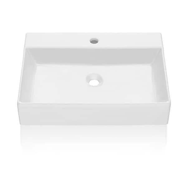 slide 2 of 7, Vessel Sink Rectangular, 24"x18" Bathroom Sink White Ceramic Lavatory Vanity - 24x17.7x5.1in White - 24x17.7x5.1in