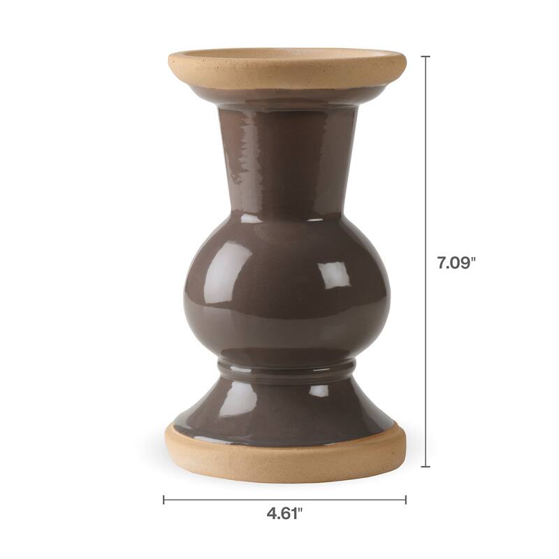 Elements Gray Ceramic Candle Holder, 7 Inch