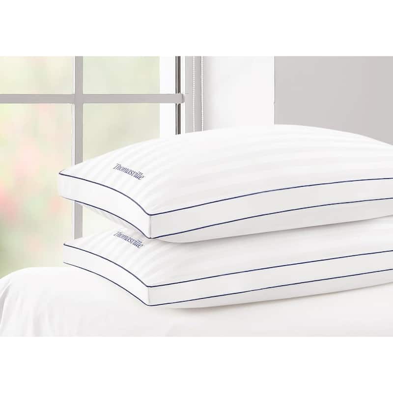 Thomasville 100 % Cotton Damask Stripe Hotel Bed Pillow with Supportive Gusset for Side Back Stomach Sleepers 2 Piece
