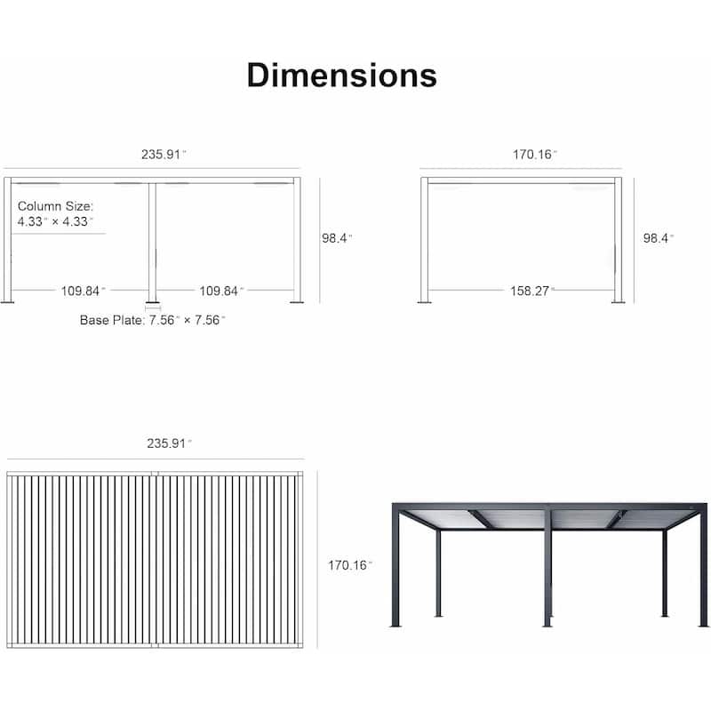 PURPLE LEAF Louvered Pergola Outdoor Aluminum Pergola with Adjustable Roof for Patio Hardtop Gazebo