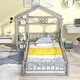 preview thumbnail 2 of 7, Gray Twin Size Pine Wood House-Style Headboard Floor Bed with Fence Guardrails without cushion