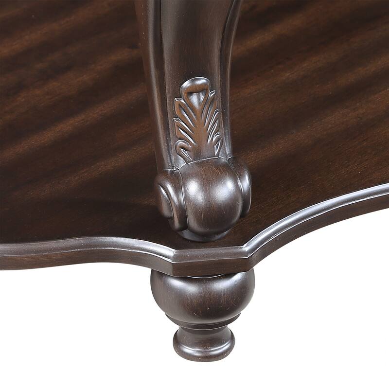 42" Oval Wood Coffee Table, 2 Tier Cocktail Table with Open Shelf