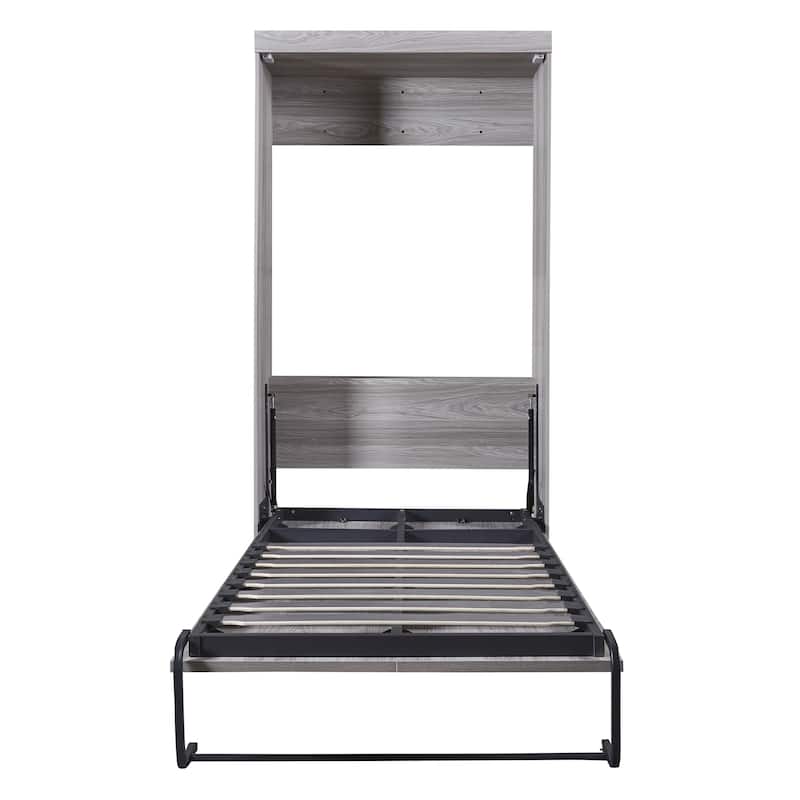 Grey Twin Size MDF and Metal Murphy Bed - Space-Saving Design with Foldable Cabinet
