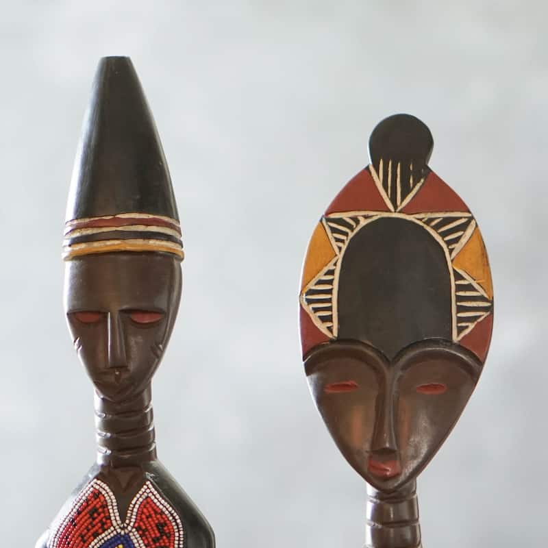 Novica Handmade Twin Spirits Hand-Beaded Wood Sculptures (Set Of 2)
