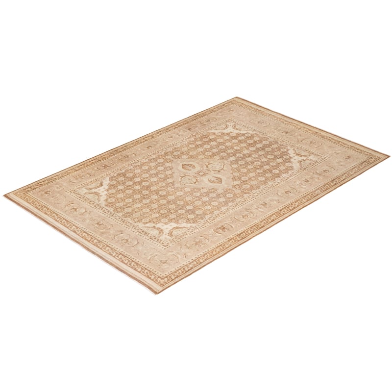 Overton Hand Knotted Wool Traditional Oriental Beige Area Rug - 6' x 9'
