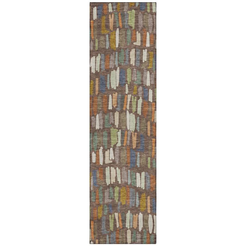 Machine Washable Indoor/ Outdoor Modern Mosaic Chantille Rug