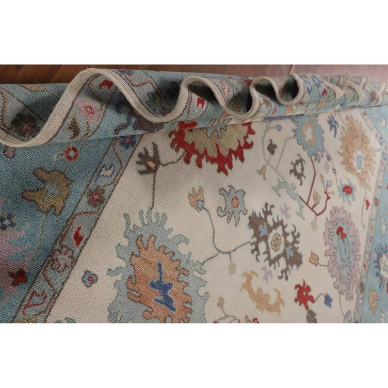 Ivory & Blue Oushak Indian Large Area Rug Handmade Wool Carpet - 10'1"x 13'10"