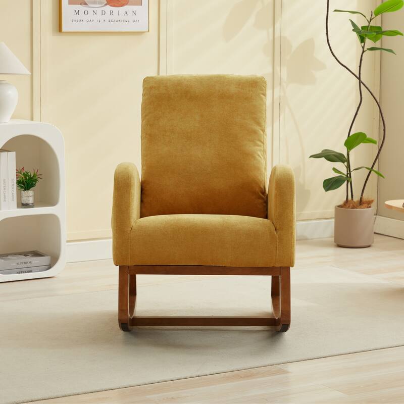 Upholstered Rocking Chair Nursery Chair with High Back and Side Pocket