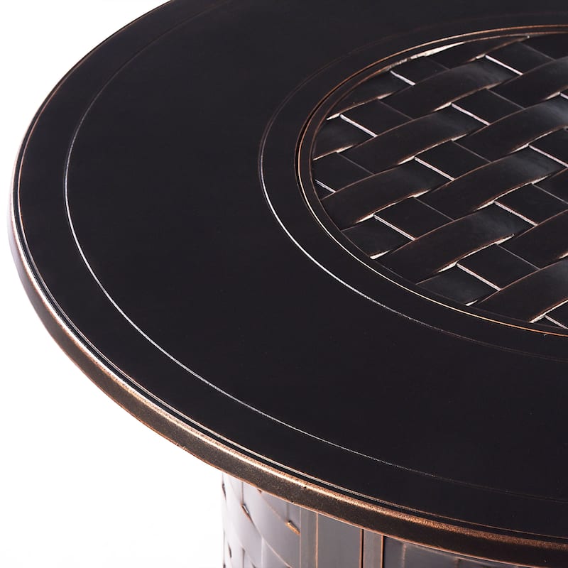 Round 44 in. x 44 in. Aluminum Propane Fire Pit Table with Glass Beads, Two Covers, Lid, 57,000 BTUs