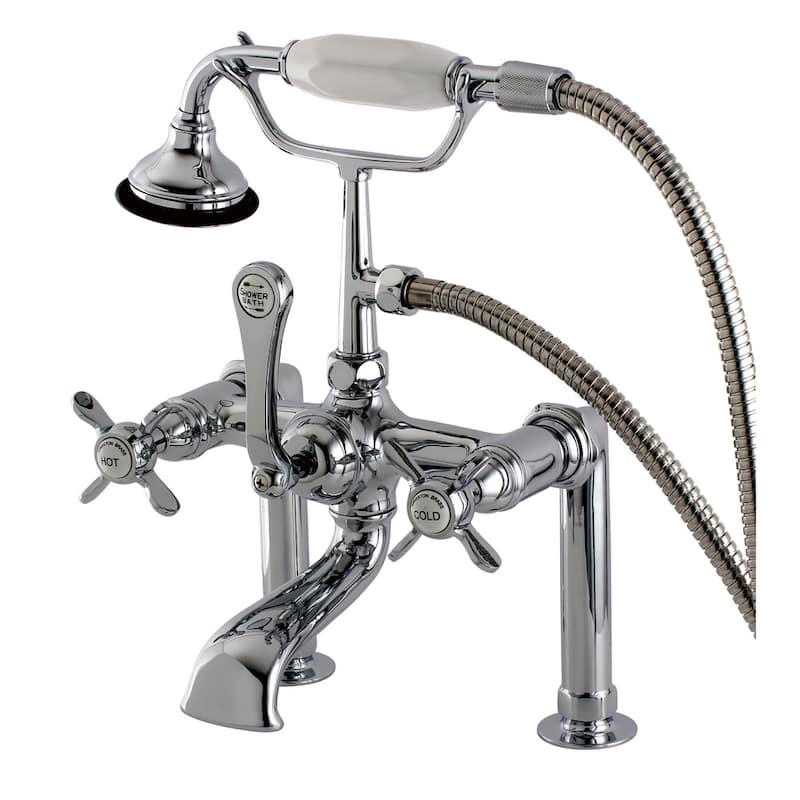 Kingston Brass Essex Deck Mounted Clawfoot Tub Filler Trim with Cross - Polished Chrome