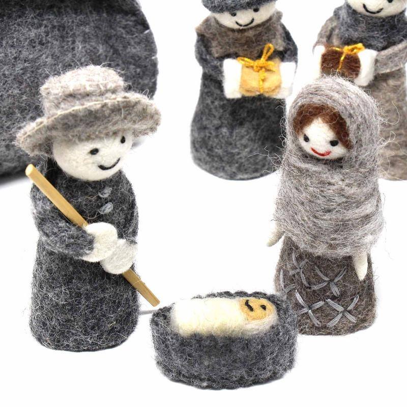 Handmade Felted Wool Christmas Nativity Set, 12 Piece