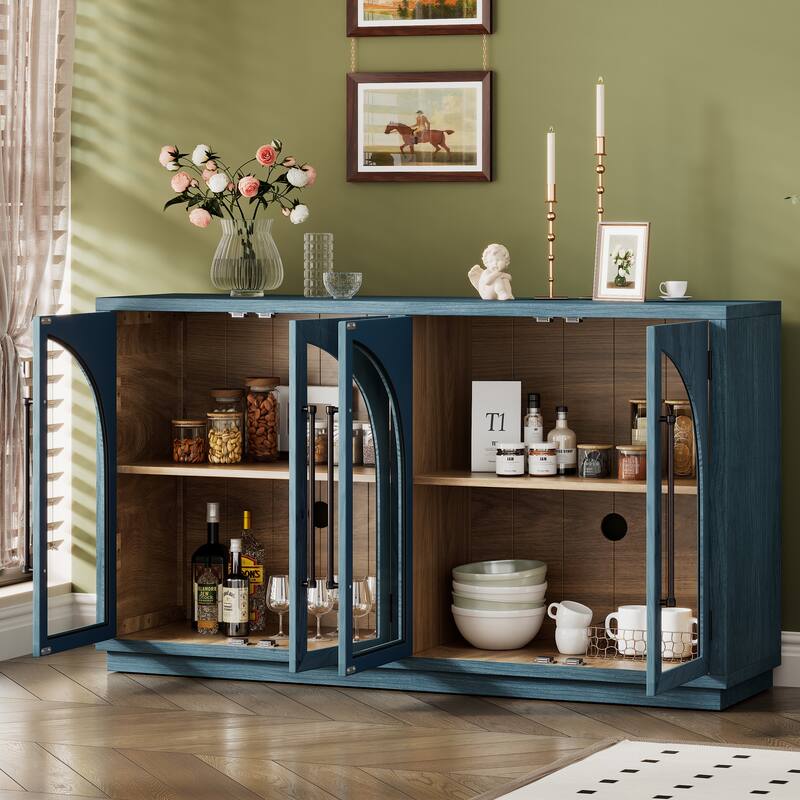 Kitchen Sideboard with Arched Glass Doors and Adjustable Shelves